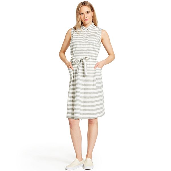 Women's IZOD Striped Linen-Blend Shirt Dress