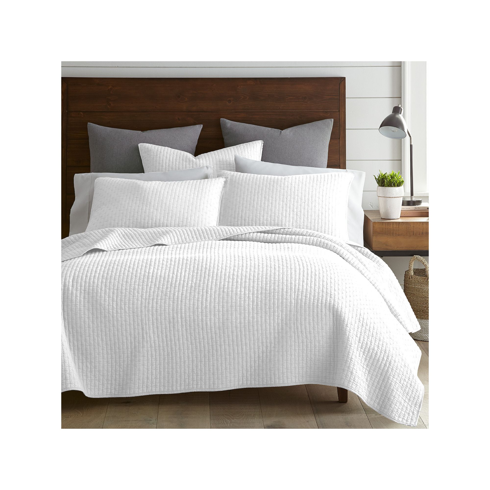 Levtex Home Cross Stitch Quilt Set, Bright White