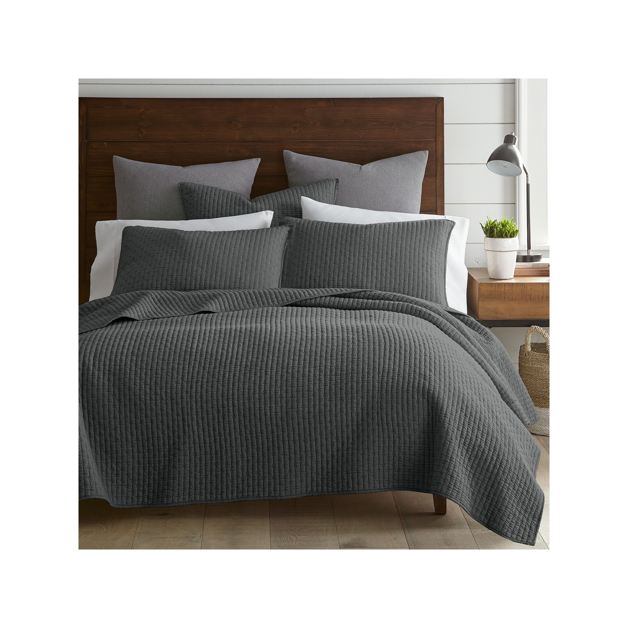 Levtex Home Cross Stitch Quilt Set, Grey