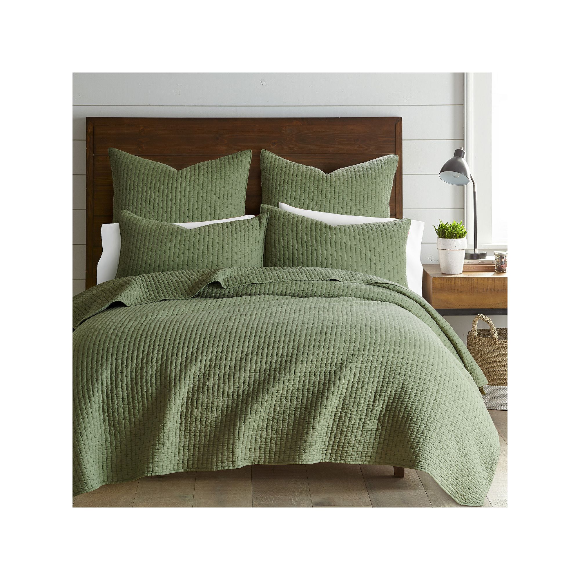 Levtex Home Cross Stitch Quilt Set, Green Green