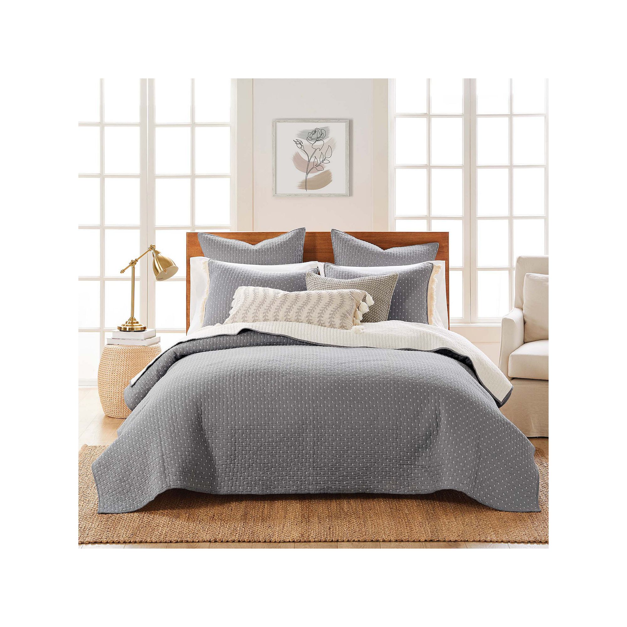 Levtex Home Cross Stitch Quilt Set, Gray