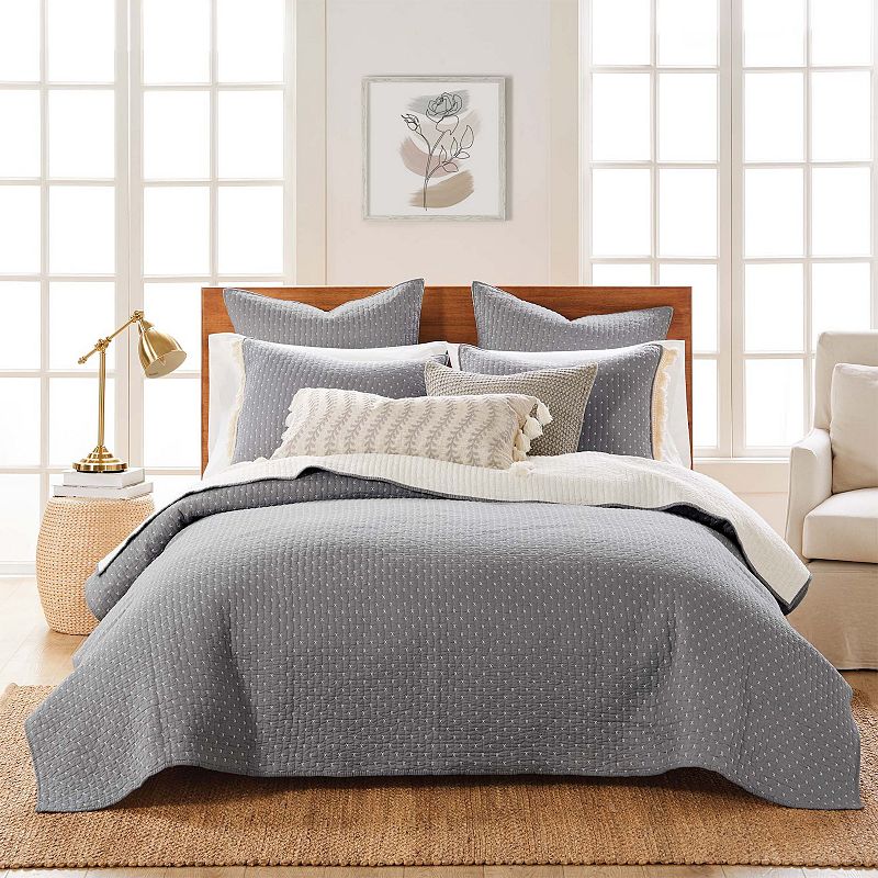 Levtex Home Cross Stitch Quilt Set, Grey, Twin