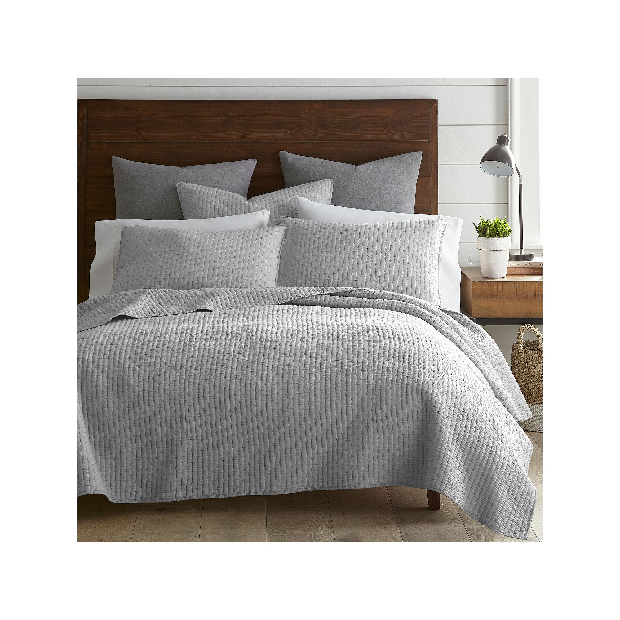 Levtex Home Cross Stitch Quilt Set, Light Gray