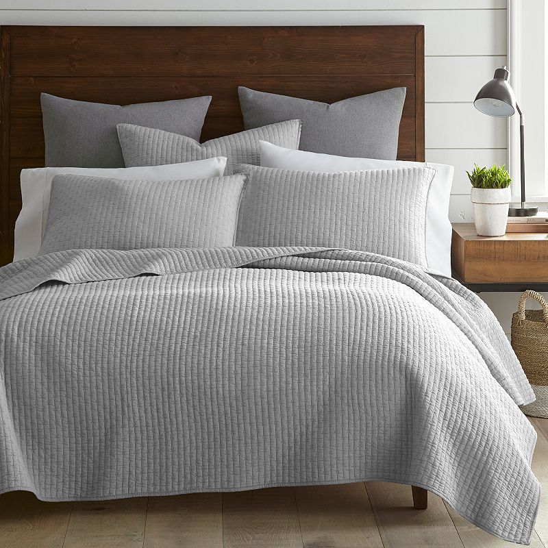 Levtex Home - Cross Stitch Quilt Set - 100% Cotton - King Quilt (106x92in.) + 2 King Shams (36x20in.) - Light Grey