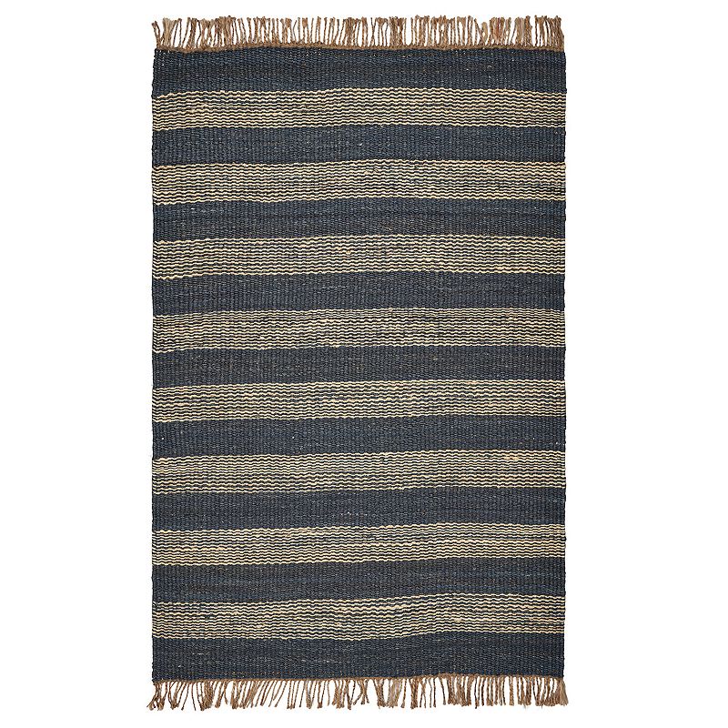 KAS Rugs Woven Striped Fringe Rug, Blue, 7.5X9.5 Ft