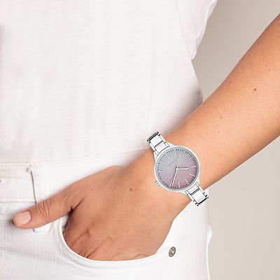 Nine West Women\'s Silver Analog Quartz Glitter Ombre Dial Round Bracelet Watch NEW Nine West Silver & Pink Ombre Glitter Women main image 3