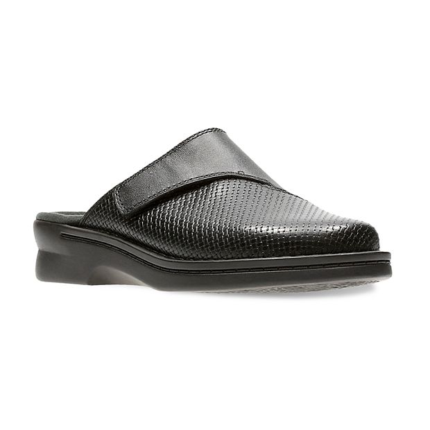 Clarks black leather clearance mules