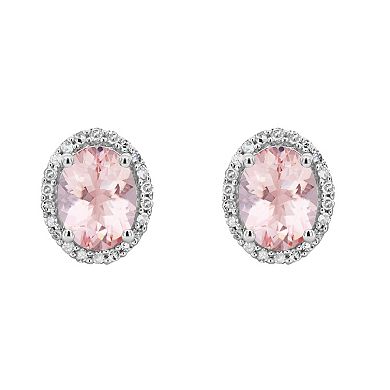 Sterling Silver Oval Morganite 1/5 Carat T.W. Diamond Halo Stud Earrings