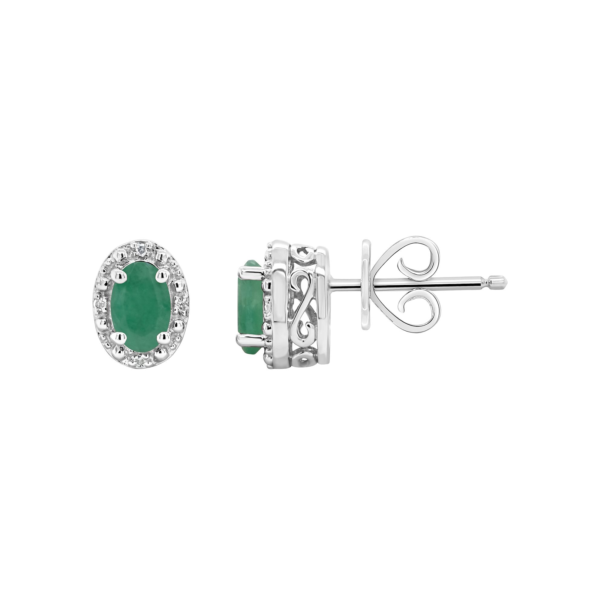 Celebration Gems Sterling Silver Oval Genuine Emerald Diamond Accent Stud E