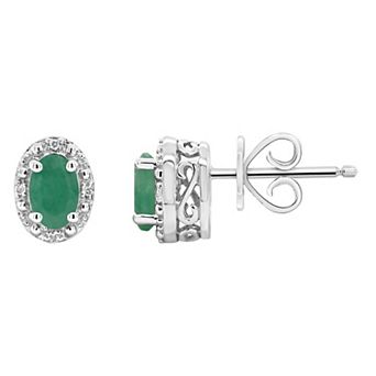 Celebration Gems Sterling Silver Oval Genuine Emerald Diamond Accent Stud Earrings