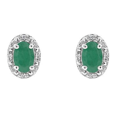 Celebration Gems Sterling Silver Oval Genuine Emerald Diamond Accent Stud Earrings