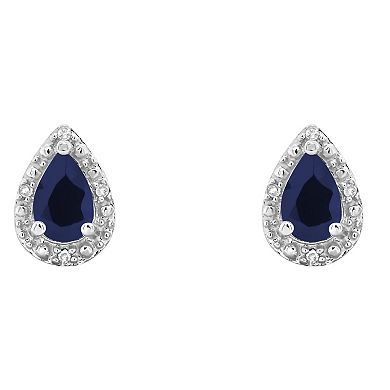 Celebration Gems Sterling Silver Pear-Shaped Genuine Sapphire Diamond Accent Stud Earrings