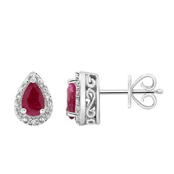 Celebration Gems Sterling Silver 6x4mm Pear Shaped Genuine Ruby Diamond Accent Studs