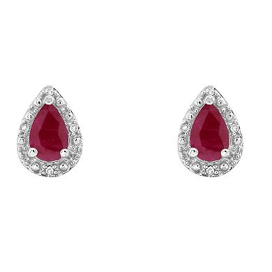 Celebration Gems Sterling Silver 6x4mm Pear Shaped Genuine Ruby Diamond Accent Studs