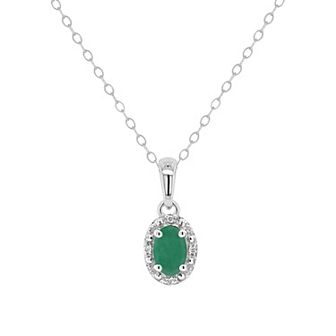Celebration Gems Sterling Silver Oval Genuine Emerald Diamond Accent Frame Pendant Necklace