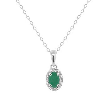 Celebration Gems Sterling Silver Oval Genuine Emerald Diamond Accent Frame Pendant Necklace