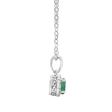Celebration Gems Sterling Silver Oval Genuine Emerald Diamond Accent Frame Pendant Necklace