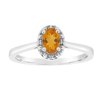 Celebration Gems Sterling Silver Oval Genuine Citrine Diamond Accent Frame Ring