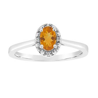 Celebration Gems Sterling Silver Oval Genuine Citrine Diamond Accent Frame Ring
