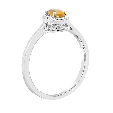 Celebration Gems Sterling Silver Oval Genuine Citrine Diamond Accent Frame Ring