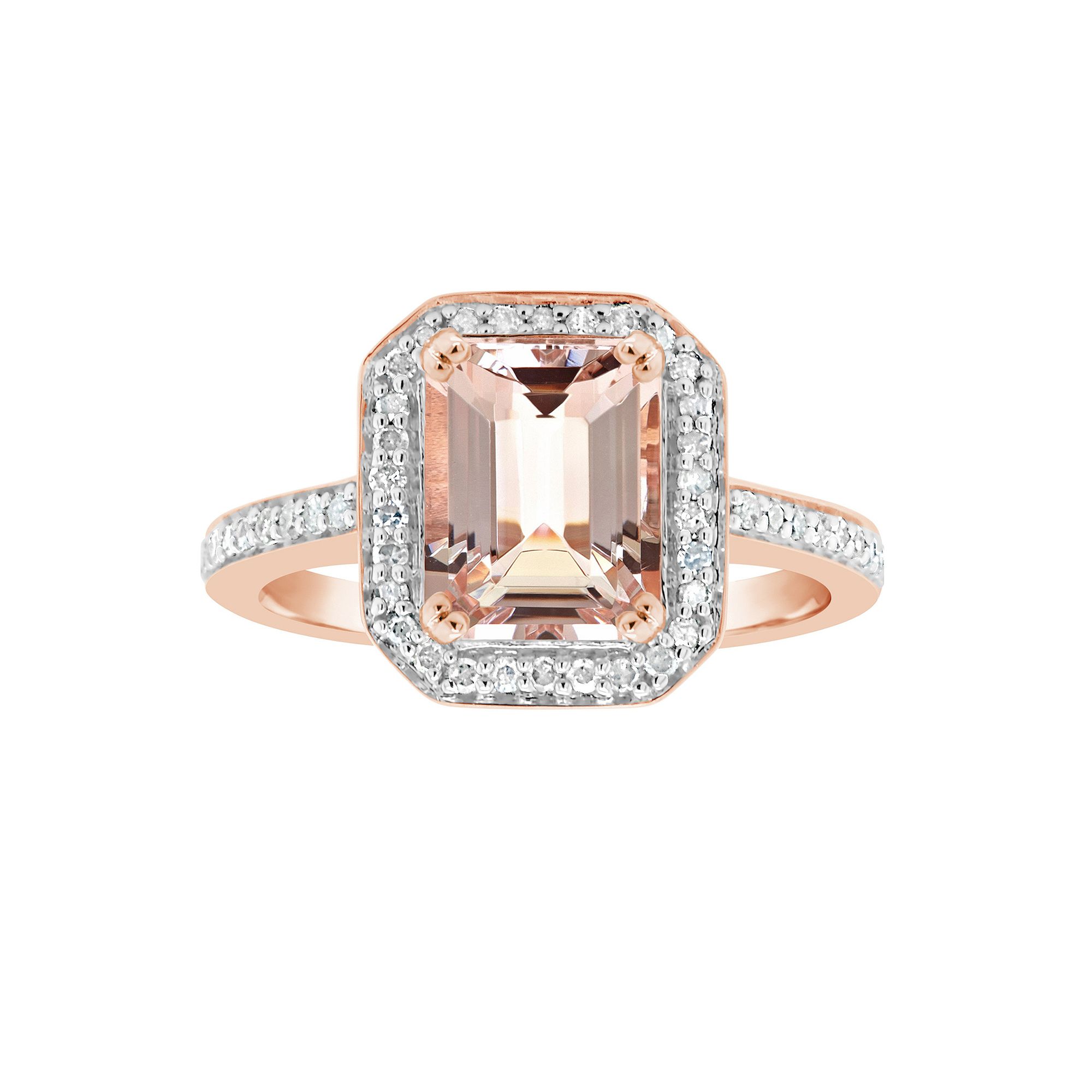 Celebration Gems 14k Rose Gold Over Silver Emerald Cut Morganite & 1/4 Cara