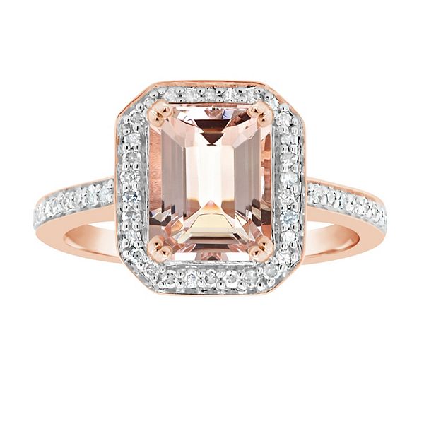 Celebration Gems 14k Rose Gold Over Silver Emerald Cut Morganite & 1/4 ...