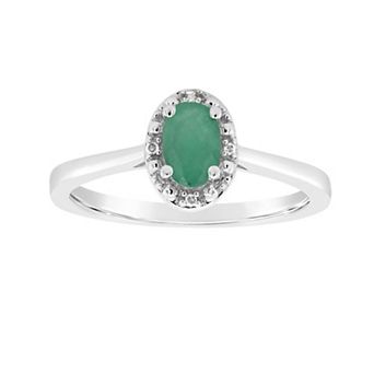 Celebration Gems Sterling Silver Oval Genuine Emerald Diamond Accent Frame Ring