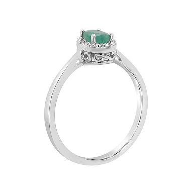 Celebration Gems Sterling Silver Oval Genuine Emerald Diamond Accent Frame Ring
