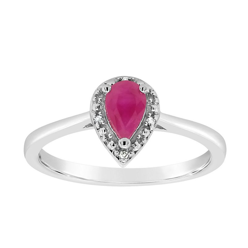 Celebration Gems Sterling Silver Pear-Shaped Genuine Ruby Diamond Accent Frame Ring, Women's, Size: 6, Red