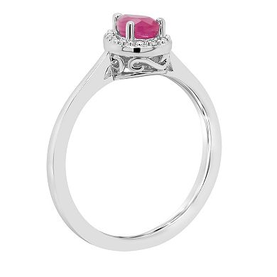 Celebration Gems Sterling Silver Pear-Shaped Genuine Ruby Diamond Accent Frame Ring