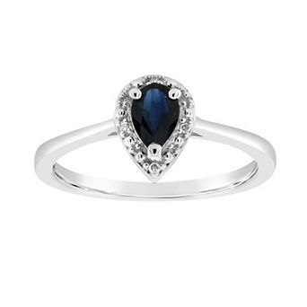 Celebration Gems Sterling Silver Pear-Shaped Genuine Sapphire Diamond Accent Frame Ring