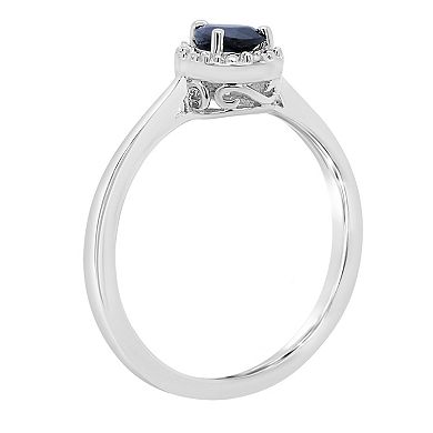 Celebration Gems Sterling Silver Pear-Shaped Genuine Sapphire Diamond Accent Frame Ring