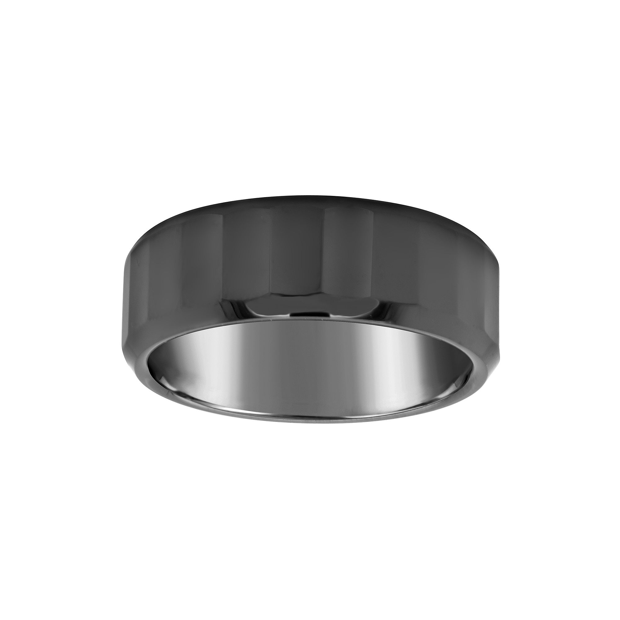 Mens 8mm Flat Sided Ceramic Wedding Band Ring, Size: 7, Black