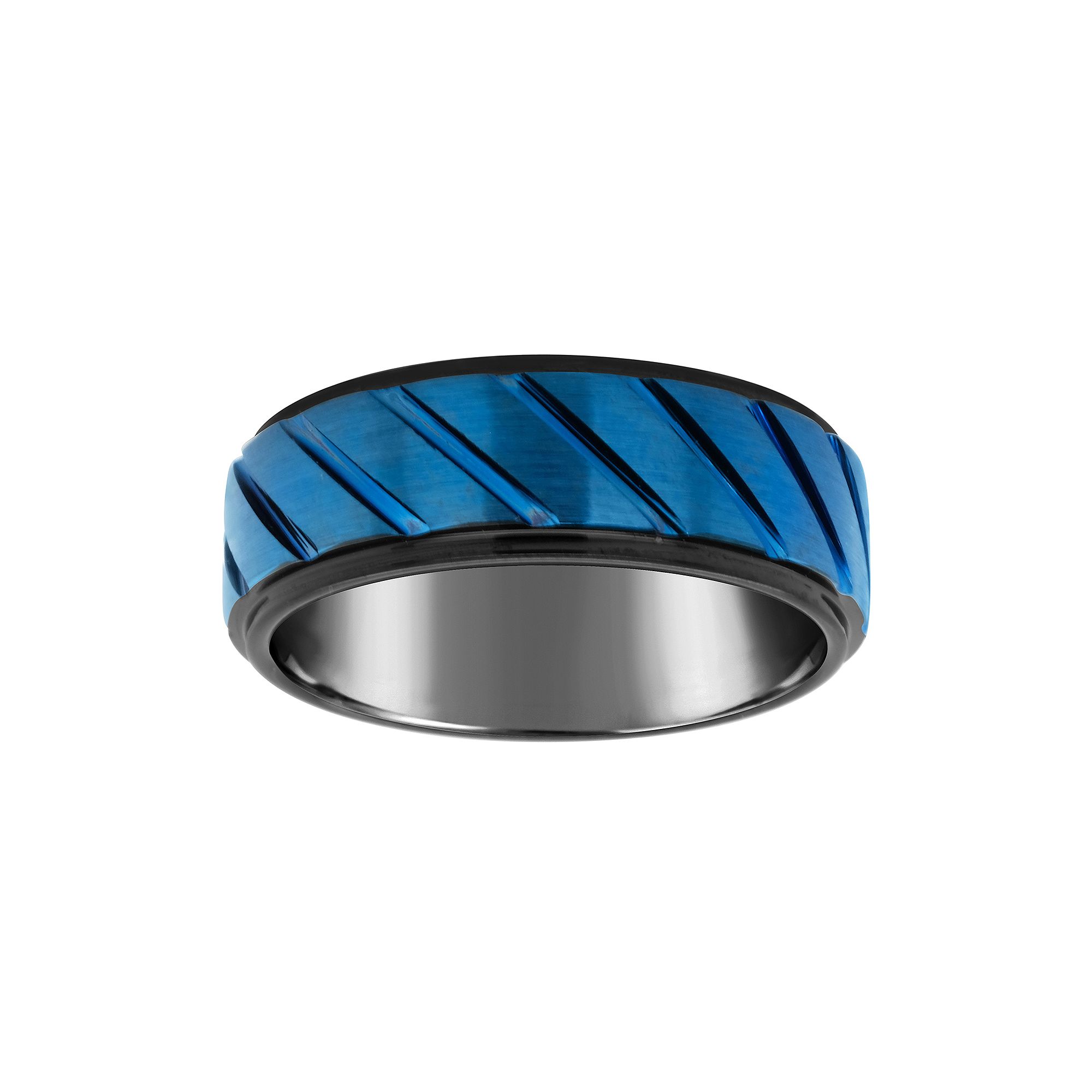 Mens 8mm Black & Blue Ion-Plated Tungsten Wedding Band Ring, Size: 7