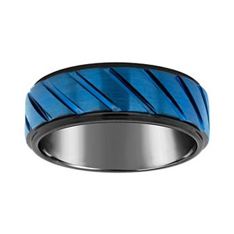 Celebration Gems Men's 8mm Black & Blue Ion-Plated Tungsten Wedding Band Ring