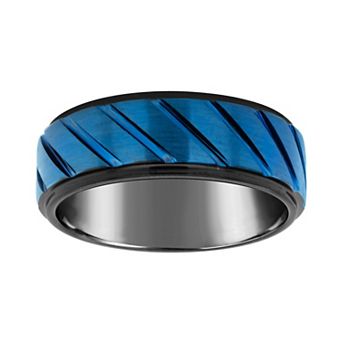 Celebration Gems Men's 8mm Black & Blue Ion-Plated Tungsten Wedding Band Ring