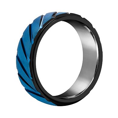 Men's 8mm Black & Blue Ion-Plated Tungsten Wedding Band Ring