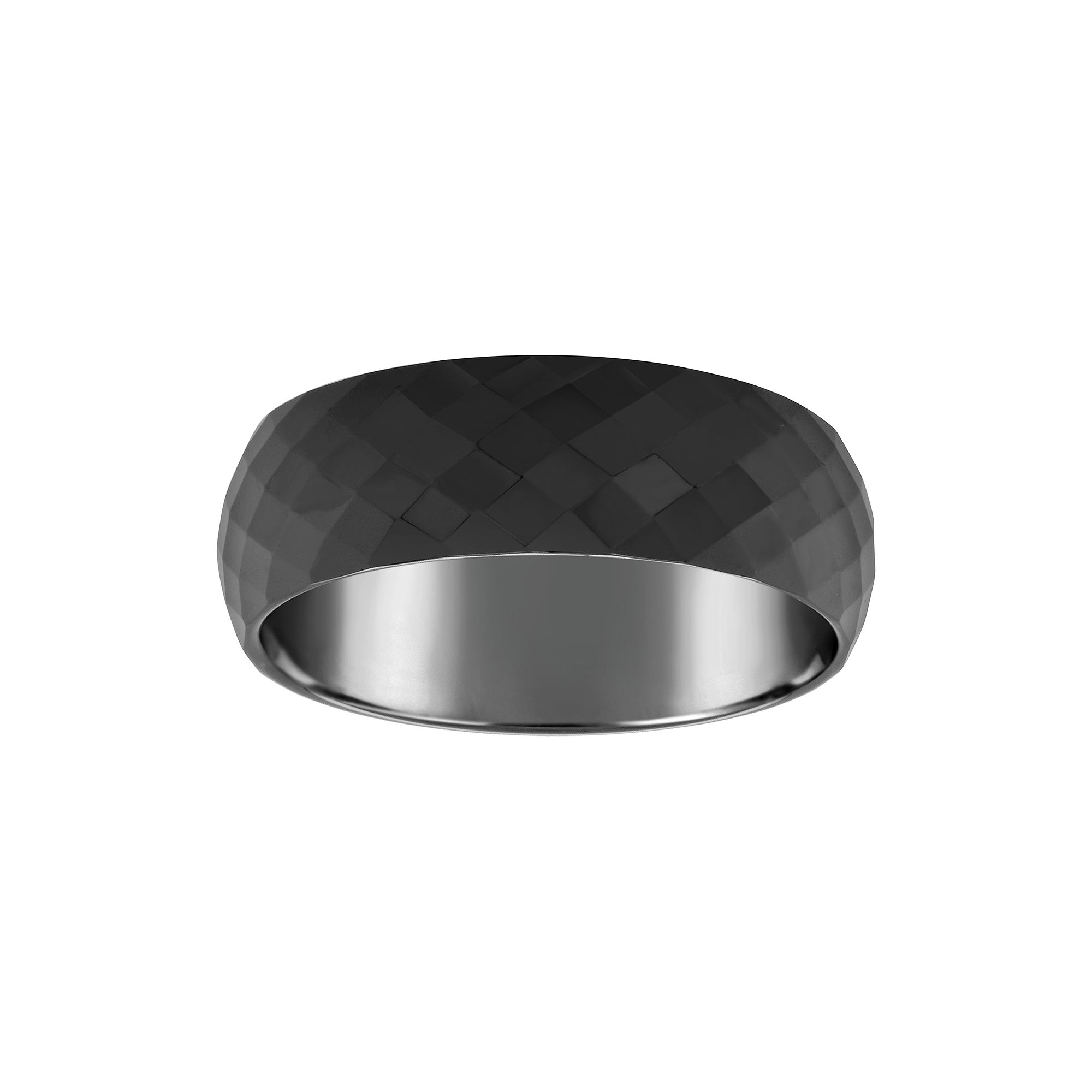 Mens 7.5mm Faceted Ceramic Wedding Band Ring, Black