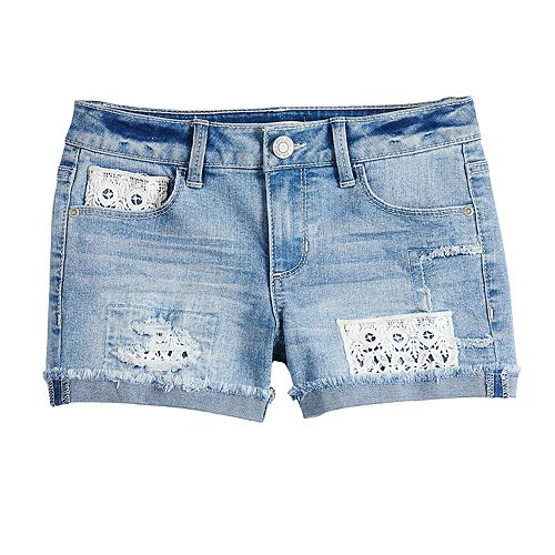 Girls 7-16 & Plus Size Mudd® Crochet Pocket & Trim Jean Shorts