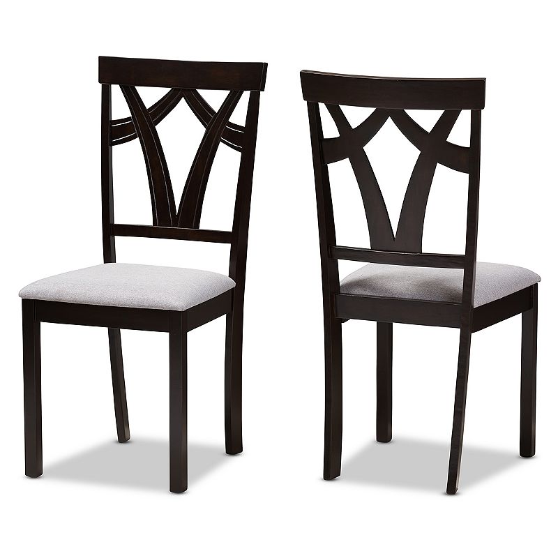 Set of 2 Baxton Studio Sylvia Modern and Contemporary Grey Fabric Upholstered and Dark Brown Finished Dining Chair Set