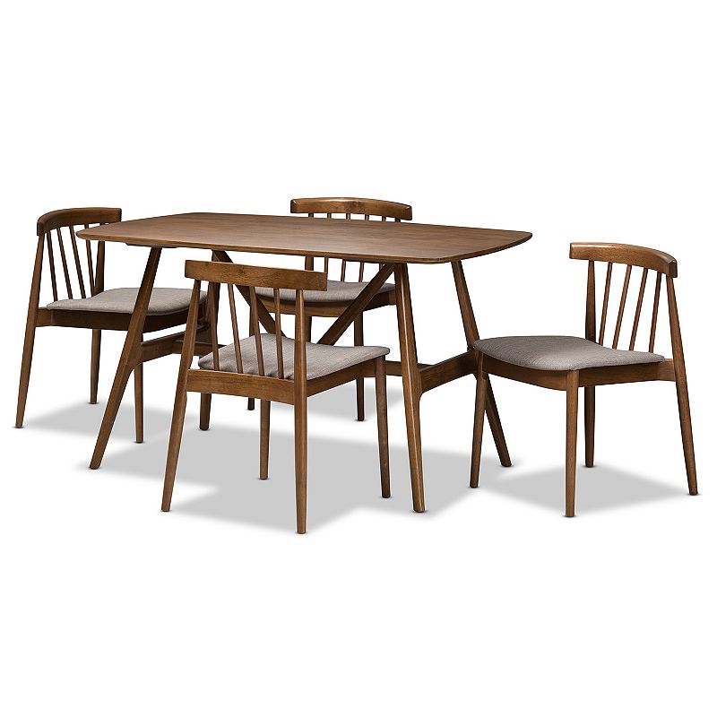 Baxton Studio Mid-Century Walnut Finish Dining Chair & Table 5-piece Set, M