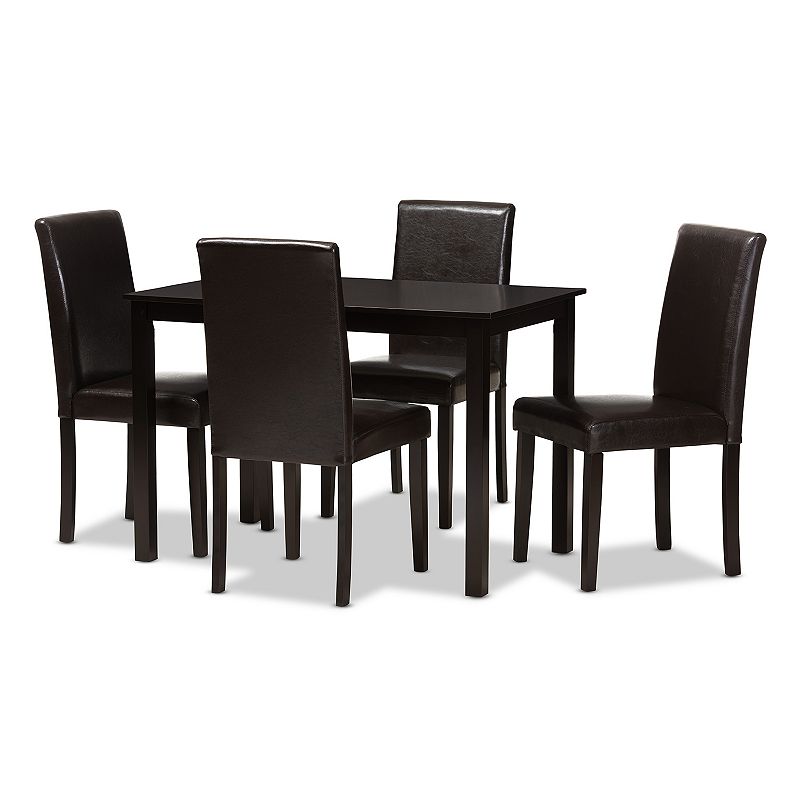 Baxton Studio Modern Solid Espresso Chair & Table Dining 5-piece Set, Dark 