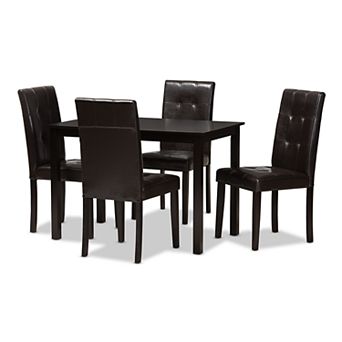 Baxton Studio Modern Espresso Button Tufted Chair & Table Dining 5 pc Set