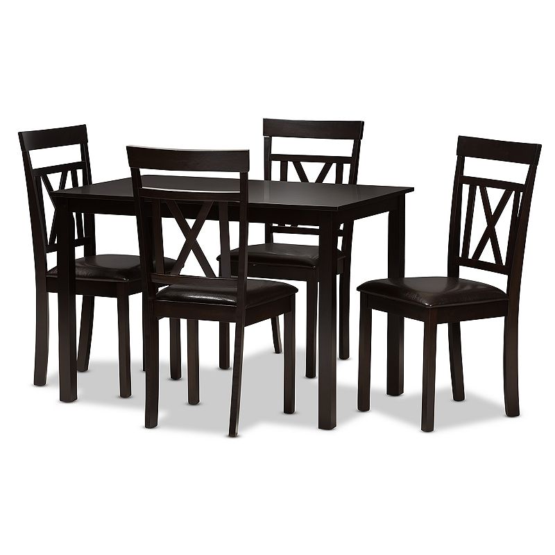Baxton Studio Modern Espresso X-Back Chair & Table Dining 5-piece Set, Dark