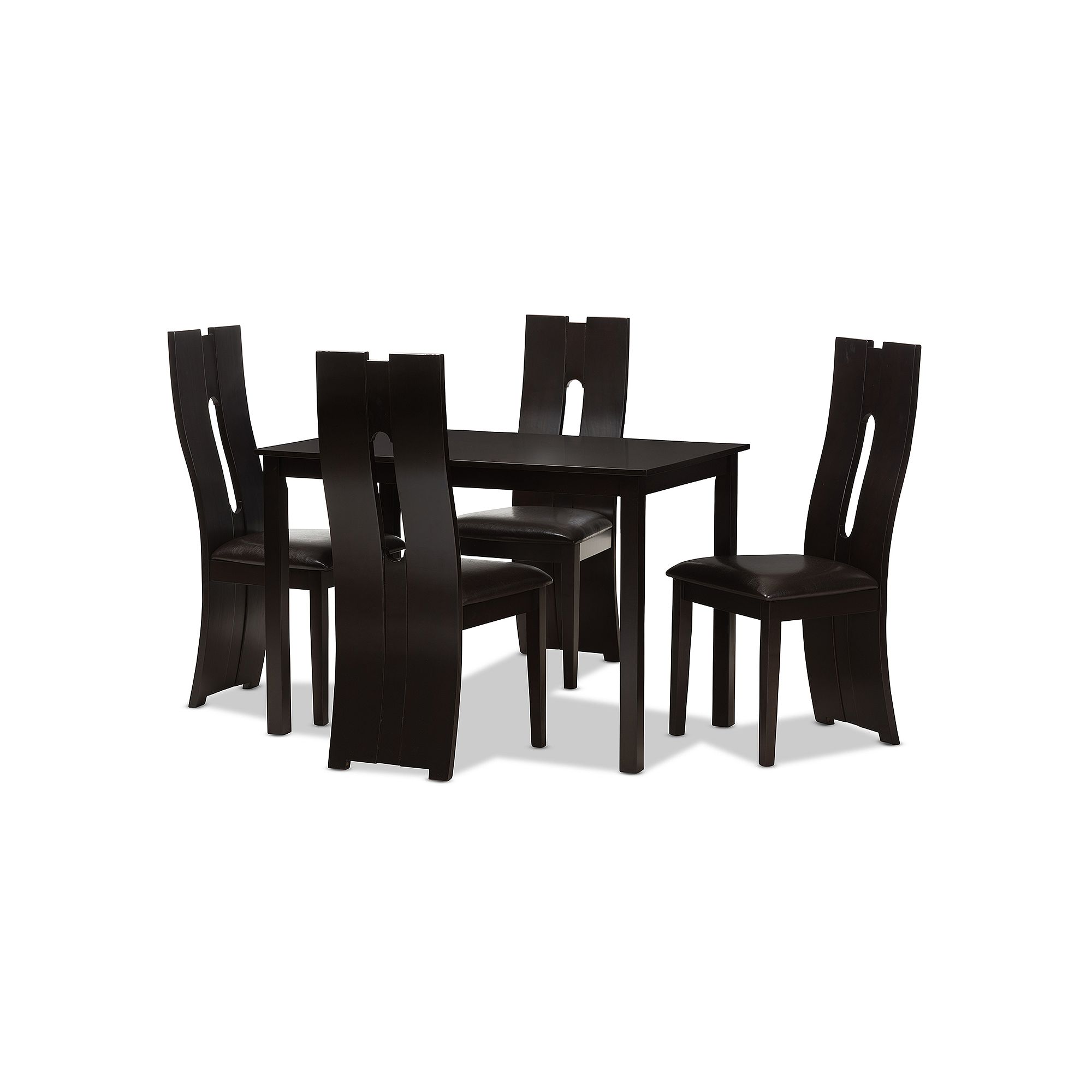 Baxton Studio Modern Espresso Curved Chair & Table Dining 5-piece Set, Dark