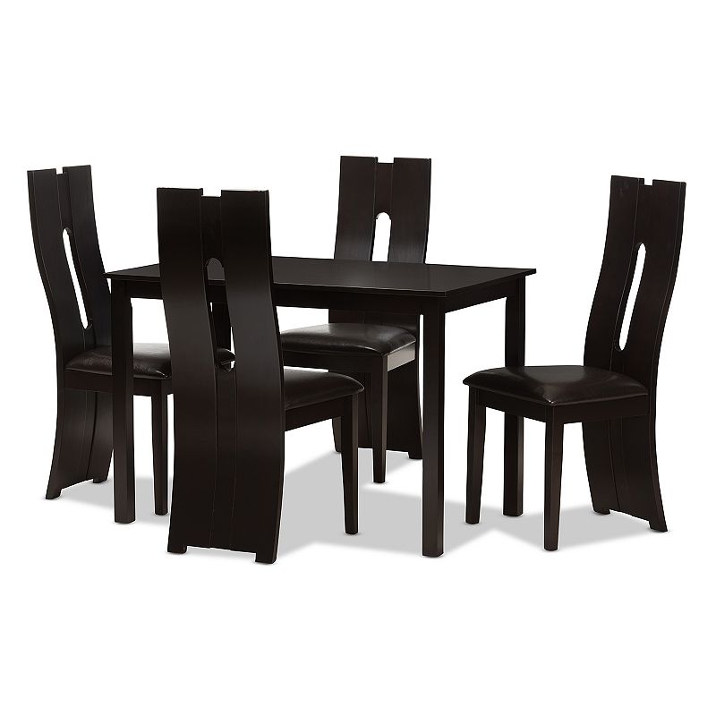 Baxton Studio Modern Espresso Curved Chair & Table Dining 5-piece Set, Dark