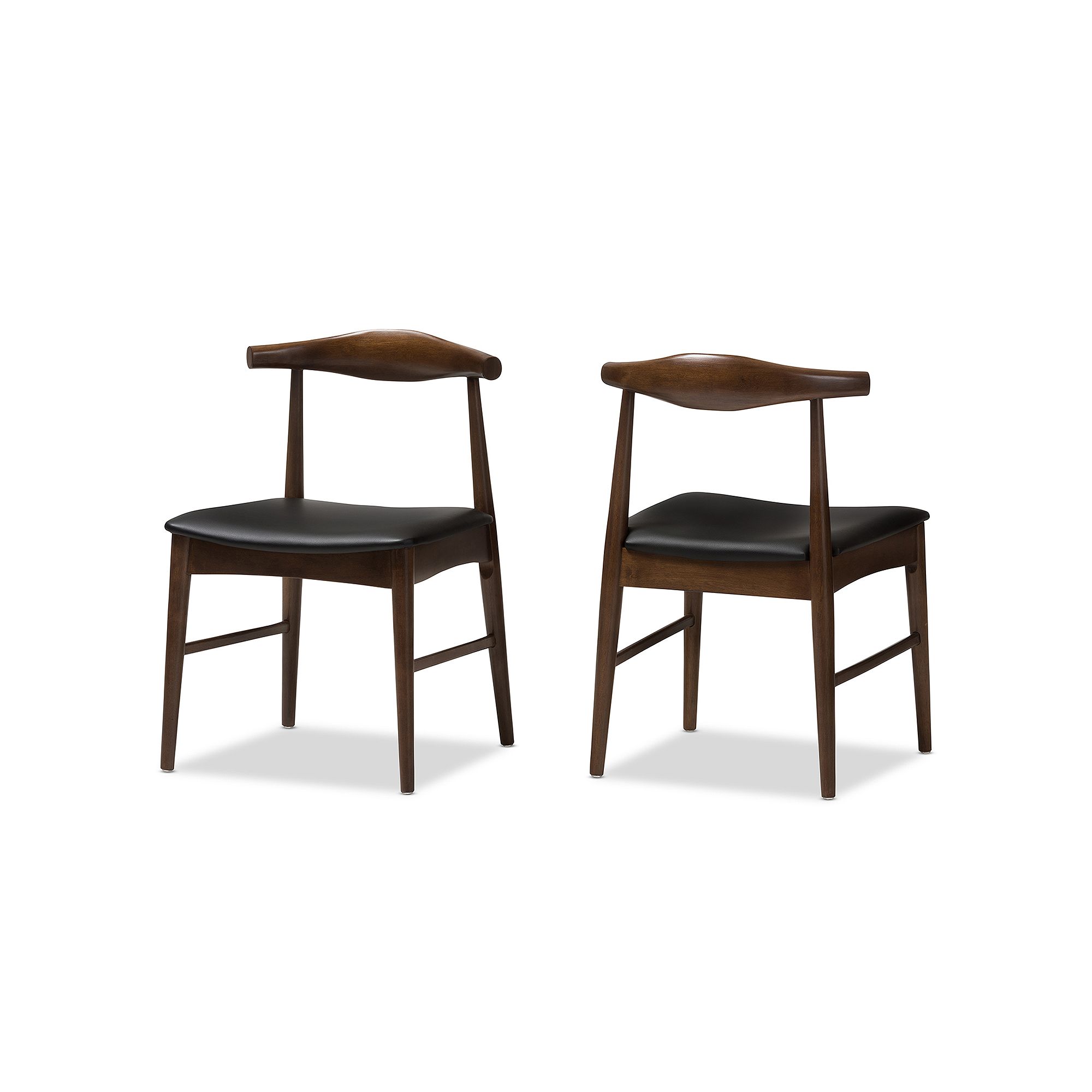 Baxton Studio Mid-Century Walnut Dining Chair 2-piece Set, Black