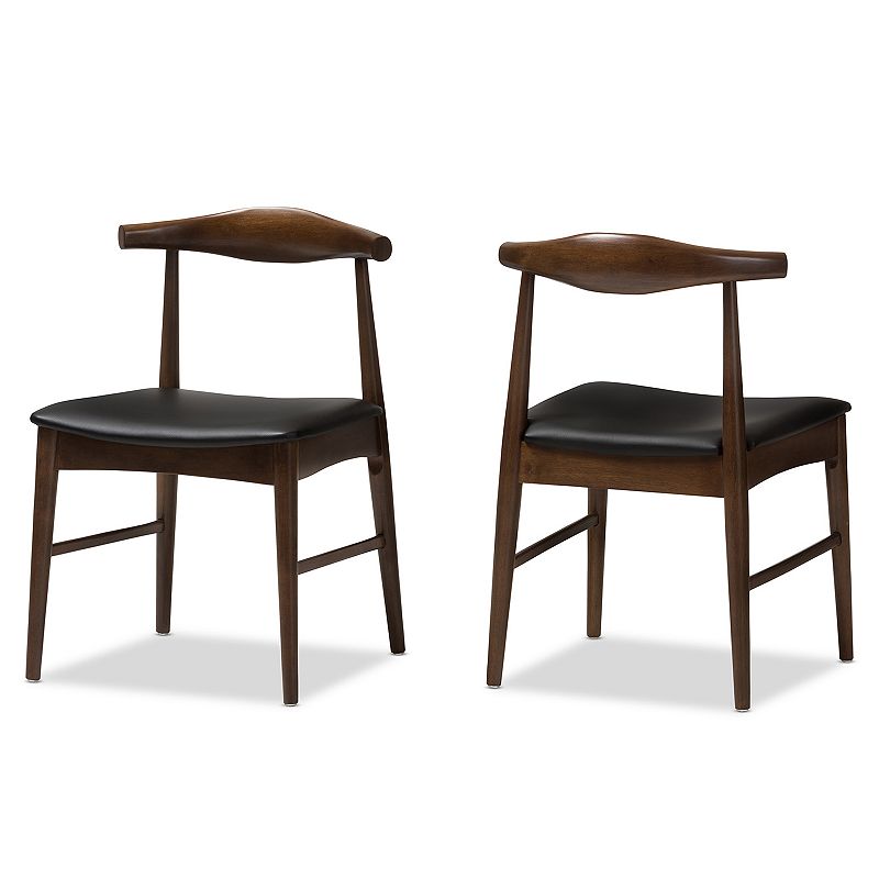 Baxton Studio Mid-Century Walnut Dining Chair 2-piece Set, Black