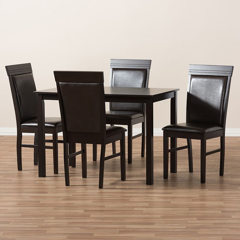 Baxton Studio Modern Espresso Chair & Table Dining 5-piece Set, Dark Brown