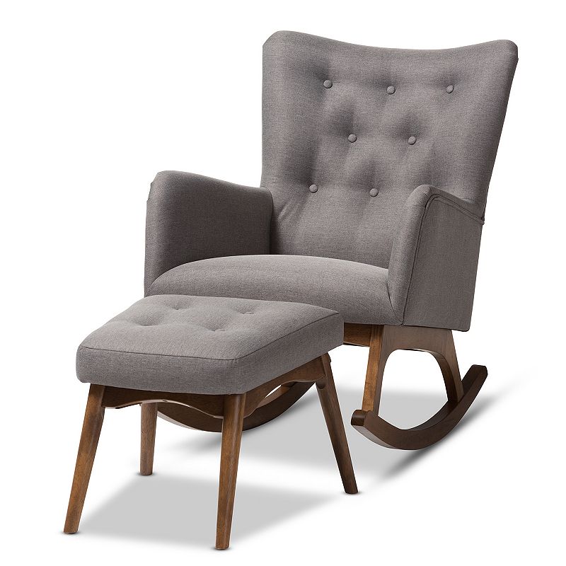 Baxton Studio Mid-Century Rocking Chair & Ottoman Set, Grey